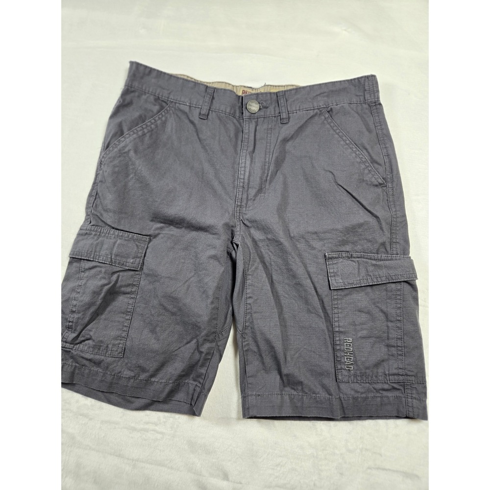 RedHead Mens Gray Ripstop Cotton Cargo Shorts Size 32 Elastic Back Utility